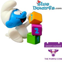 Babysmurf met bouwblokken - Smurfen Speelfiguurtje - The Purple Cow - 6cm