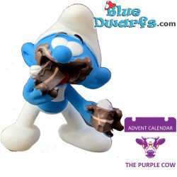 Greedy smurf with cake in his mouth - Plastic Figurine - The Purple Cow - 6cm
