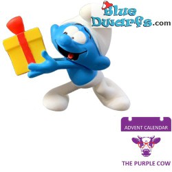 Lolsmurf met cadeautje - Smurfen Speelfiguurtje - The Purple Cow - 6cm
