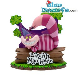 Cheshire Cat - Alice in Wonderland Figurine - With Glowing Eyes - Sitting on Tree Trunk