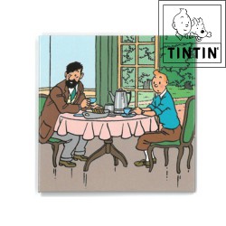 Imán Tintín - Tintín y Haddock desayunando - 6,5x6,5cm