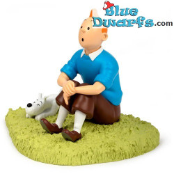 Tintín sentado en el césped - Estatua de resina - La colección de Tintín - 18 cm
