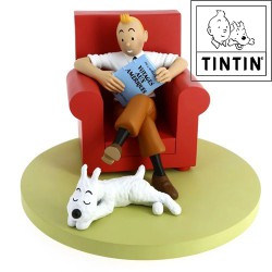 Tintín  con Milú  en su sillón - Figura Resina de Tintin - Estatua de Resina - Los Iconos / Les Icônes - 16cm