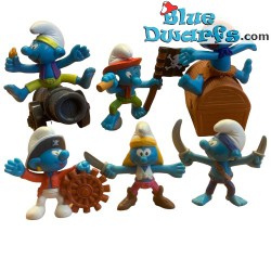 Pirate Smurfs - Complete smurf Set - 6 figurines with attributes - Mc Donalds - Happy Meal - 2004