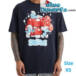 Schlumpf T-Shirt - Schwarz mit Pilz - Größe XS