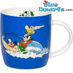 Obelix swims with Dogmatix and Asterix on his belly - Ceramic Asterix and Obelix Mug - 350ML