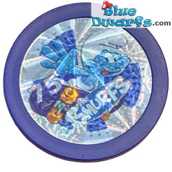 Lila Schlumpf-Münze / Token / Flippo mit silbernem Skaterschlumpf - 4 cm