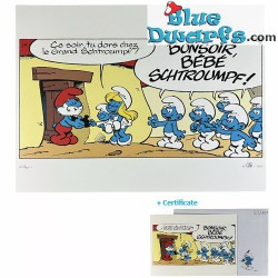 Papa Smurf, Baby Smurf and Smurfette - Smurf offset print Limited edition 100 pieces (+/- 40x30 cm)