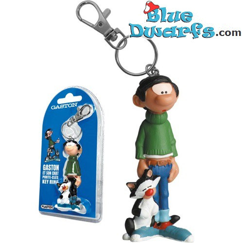Gaston avec chat - Plastoy - porte-clé - 7cm