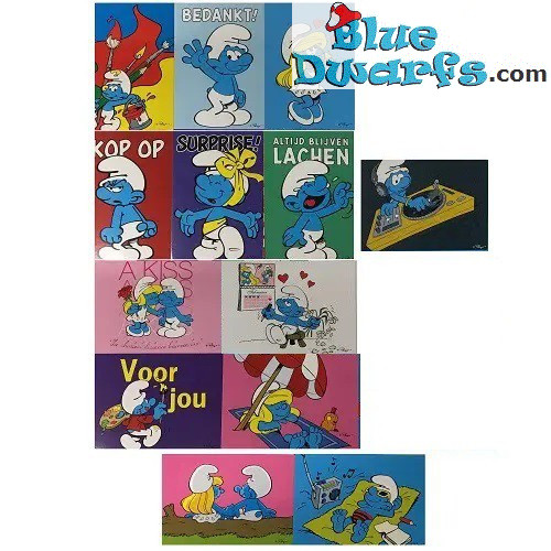 12x Tarjeta postal Los pitufos (15 x 10,5 cm)