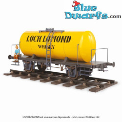 Gelber Eisenbahnwagen mit Aufdruck 'Loch Lomond Whiskey' - Szene Tintin sitzend - Tintinimaginatio - 77cm