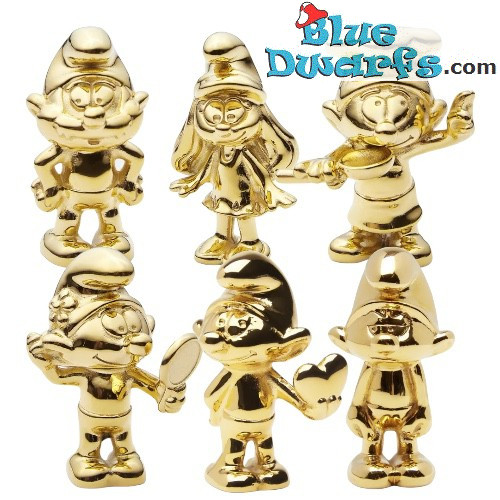 Gold Smurfs - Complete set of 4 smurfs - Skultuna - 55mm