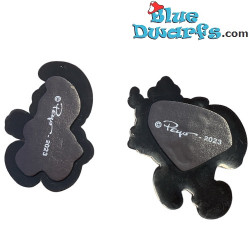 2 mini imanes - Pitufo con pastel y Pitufo Fortachón - goma flexible - 4cm