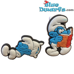 Brainy Smurf and Lazy Smurf - Figures with clip/hook - Flexible rubber - 3.5cm