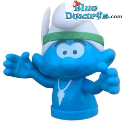 Smurf met groene Indiase hoofdband - Smurf Indianen 2019 - potloodtopper - Dairy4Fun - 4,5cm