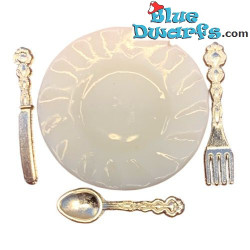 White Plate with Cutlery - Smurfs Decoration Product - Smurf Not Included - 2,5 cm