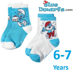 2 x Schlumpf-Socken - Papa Schlumpf und Feinschmecker Schlumpf - Die Schlümpfe - 6-7 Jahre