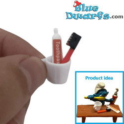 Dentifrice et Brosse à Dents Miniatures - Produit de Décoration Les Schtroumpfs - Schtroumpf Non Inclus - 1:12