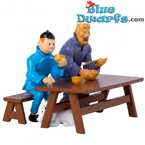 La scena del pranzo - Statua di Tintin - Loto Blu - Tintinimaginatio- 9 cm
