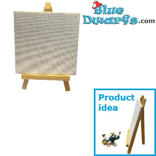 Canvas en ezel - Smurfen decoratieproduct voor schilder smurf - Smurf niet inbegrepen - 10x10cm