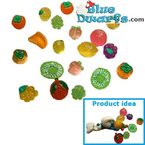 5 x Gemengd Fruit - Smurfen Decoratie Product - Smurf Niet Inbegrepen - 1,5x3,5cm