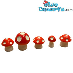 5 x Mini Champignons - Produit Décoratif Schtroumpfs - Schtroumpf Non Inclus - +/- 1x0,5 cm