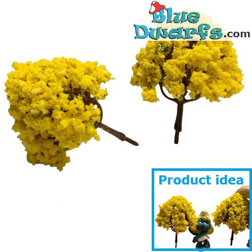 2 x Mini Bomen - Smurfen Decoratieproduct - Smurf Niet Inbegrepen - 7x4cm