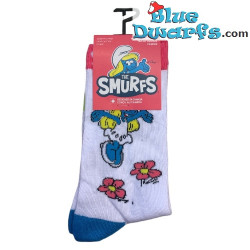 smurfin vrolijk met bloemen - 1 paar Smurfen vrouwen sokken - one-size