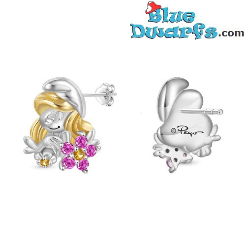 Earrings of the Smurfette - with flowers - 925 sterling silver