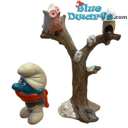 Mini Snowy Tree with Owl - Smurfs Decoration Product - Smurf Not Included - 8.5 cm