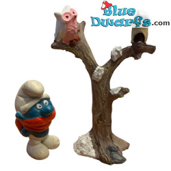 Mini Arbre Enneigé avec Chouette - Produit Décoratif Schtroumpfs - Schtroumpf Non Inclus - 8,5 cm