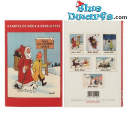 Set of 6 double Red Postcards Tintin - Christmas and Happy New Year - Red - 10x15cm