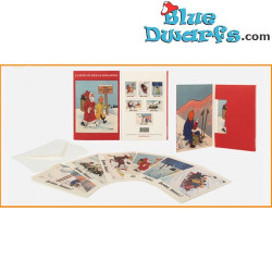 Set van 6 rode dubbele ansichtkaarten van Kuifje - Kerstmis en Nieuwjaar - 10x15cm