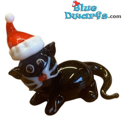 Gatto con cappello di Babbo Natale - Figura di vetro - +/- 5 cm