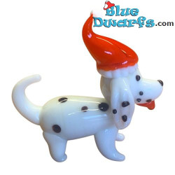 Cane con cappello di Babbo Natale - Figura di vetro - +/- 5 cm