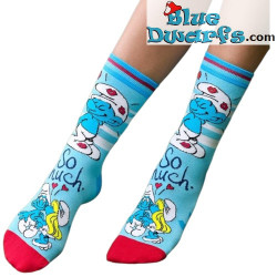 Smurfette Kissing Smurf - Light Blue - 1 Pair of Smurf Women’s Socks - One Size