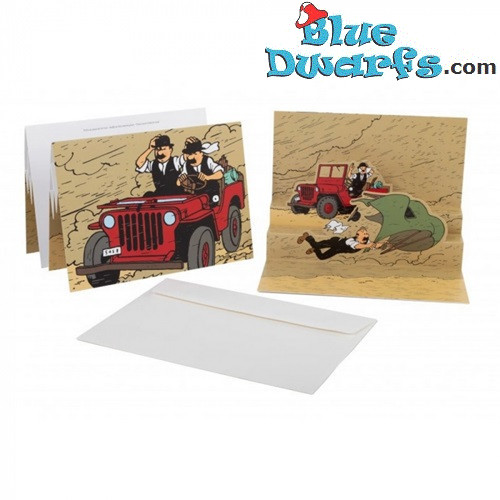 Pop-Up Postkarte Der Wüsten-Jeep Willys MB 1943 - 3D Tim und Struppi Postkarte - 23x17 cm