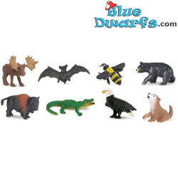 Noord Amerika Dieren - Safari Geluksmini's - 8 stuks - flexibel rubber - 2 - 2,5 cm