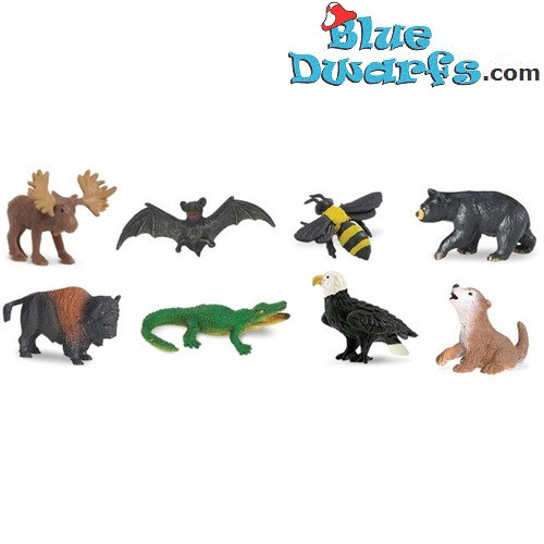 Animali Nord America - Gomma morbida - Mini statuine porta fortuna - 8 pezzi - Safari - 2 - 2,5 cm