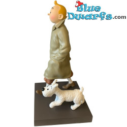 Tintín con impermeable y Milú - Colección de figuras de resina de Tintín - N.º 45973 - 60 cm