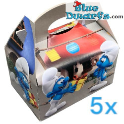 5 x Boîte en Carton Schtroumpfs - Anniversaire Les Schtroumpfs - 16x16x10,5 cm