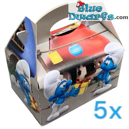 5 x Smurfen Feest Kartonnen Doos - De Smurfen Verjaardagsfeest - 16x16x10,5 cm