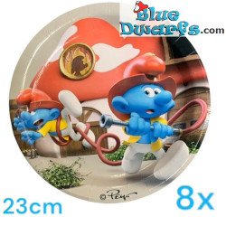 8 x Smurfen Brandweerman kartonnen borden - De Smurfen verjaardagsfeest - 23 cm