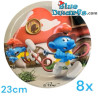 8 x Piatti di cartone dei Puffi Pompieri - Festa di compleanno dei Puffi - 23 cm
