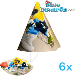 6 x Cappellini a cono dei Puffi - Puffo Burlone - Festa di compleanno dei Puffi - 11 x 16 cm