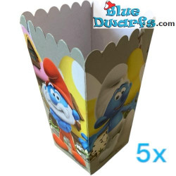 5 x Scatola per Popcorn dei Puffi - Festa di Compleanno dei Puffi - 5x12x5 cm