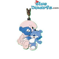 Baby Smurf with Teddy Bear Keyring - Schleich - 1995 - 8cm