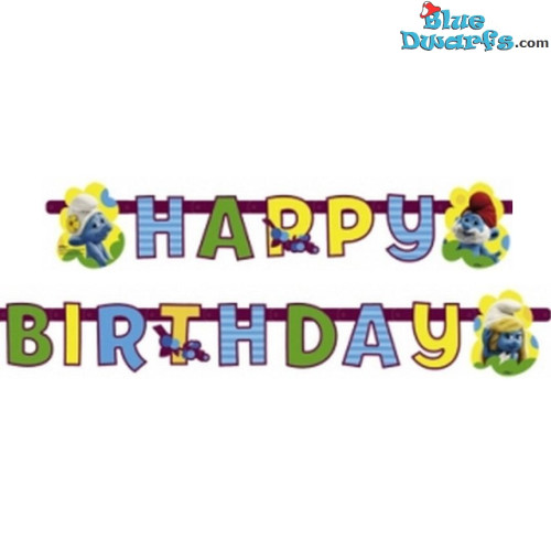 Smurfs Garland Happy Birthday - Vanity Smurf - The smurfs Birthday Party  - 1,8 m