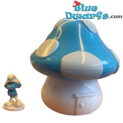 Blau/Weißes Schlümpfhaus (9 cm) - Plastik mit zufälliger Mini-Schlumpf-Figur (3 cm)