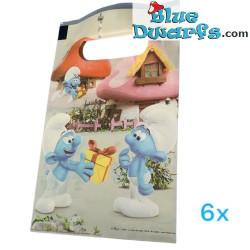 6 x Bolsas de Fiesta de los Pitufos con Asas - Fiesta de Cumpleaños de los Pitufos - 17x25 cm